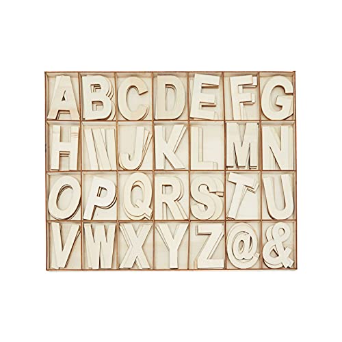 Unfinished Wooden Letters, Symbols, Storage Tray, 3 Inch Alphabet (112 Pieces) Bright Creations