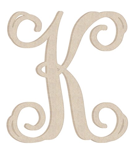 Wooden Letters 2 Inch Tall Small Monogram K Craft, Unfinished Vine