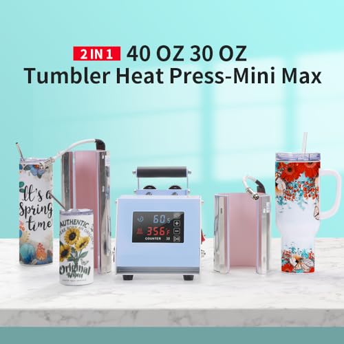 PYD Life 110 V 2 in 1 40 OZ 30 OZ Tumbler Heat Press Machine Mini Max Light Blue Touch Screen for 40 OZ 30 OZ 20 OZ 16 OZ Sublimation Tumbler,for PYD Life