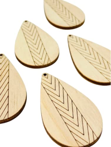 ALL SIZES BULK (12pc to 100pc) Unfinished Wood Cutout Chevron Lines Sectioned Teardrop Tear Drop Earring Jewelry Blanks Crafts Made in Texas Texan Wood Crafts