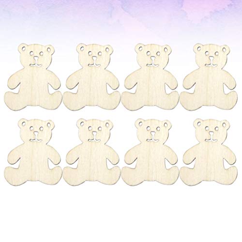 Ciieeo 40pcs Wooden Bear Shaped Cutouts Hanging Wood Bear Shape Clips Hanging Bear Ornaments with Hole Ropes for DIY Project Valentines Day Ciieeo