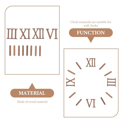 TEHAUX Clock Numerals Kit, Unfinished Wood Clock Number Set in Roman Numerals, 3D Adhesive Modern Roman Numbers Kit for Living Room Bedroom TEHAUX