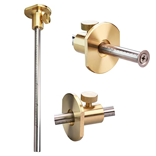 Wheel Marking Gauge Kit with 2 Extra Cutter Wheels and Screws, Small Anti Roll Brass Head, Metric Micro Adjuster Ruler, Woodworking Tools Scriber for MKC