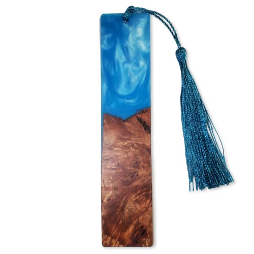 LA LIBURU Unique Hand Made Wooden and Blue Resin Bookmark with Tassel (1 Random Piece Style) La Liburu