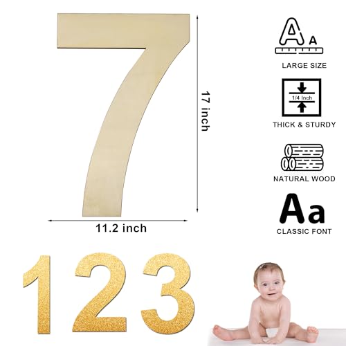 17 Inch Large Wooden Number 7, 1/4 Inch Thick Unfinished Blank Wood Number Slice Sign Board for Wall Decor, Craft, DIY Project, Birthday Wedding HILAZA