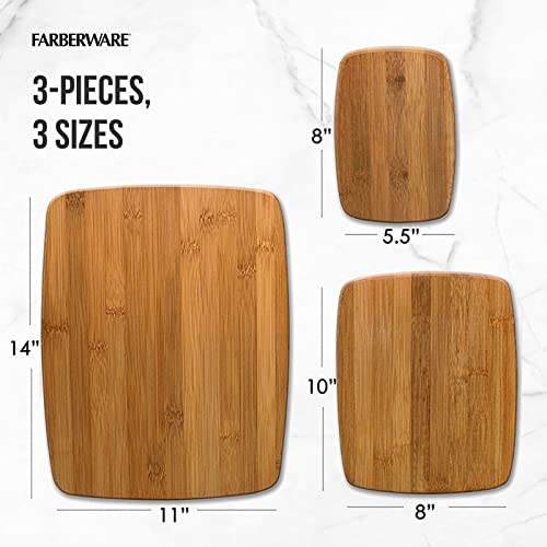 Farberware 3-Piece Kitchen Cutting Board Set, Reversible Chopping Boards for Meal Prep and Serving, Charcuterie Board Set, Wood Cutting Boards, Farberware