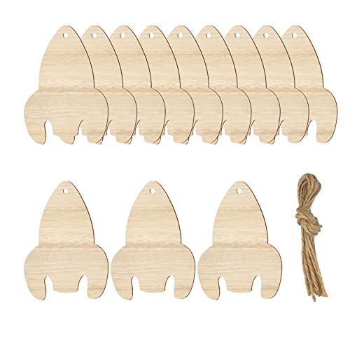 Rocket Hanging Wood Space Rocket Unfinished Wood with Twines DIY Craft Ornament for Christmas Wedding Birthday Thanksgiving Party Space Theme Party Lamantery