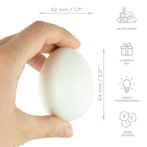 Ulanik Unfinished Wooden Eggs Toddler Montessori Toys for 3 Year Old + Blank Fake Eggs Game for Sensory Play & DIY Artificial Eggs for Laying Ulanik