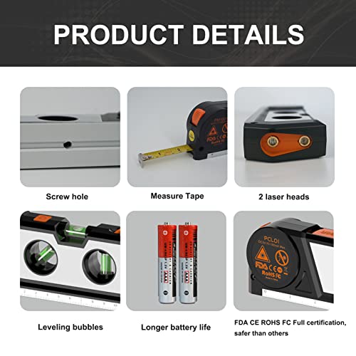 Laser Level Line Tool, 4 in 1 Multipurpose Standard Cross Line Laser Level, 10ft/3M Measure Tape Ruler, 3 Mode Laser Line,3 leveling bubble and Ruler Ayitam