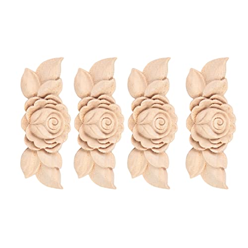 Wood Applique Rubber Wood Carved Corner Onlay Applique Furniture,Decorative Wood Appliques,Onlay Door Wall Cabinet Frame Decor Flower Shape Unpainted Pilipane