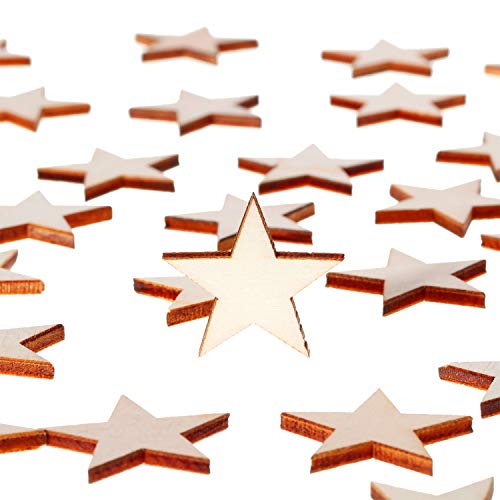 500 Pieces Star Shape Unfinished Wood Pieces, Blank Wood Pieces Wooden Cutouts Ornaments for Memorial Day Independence 4th of July Patriotic Craft Gejoy