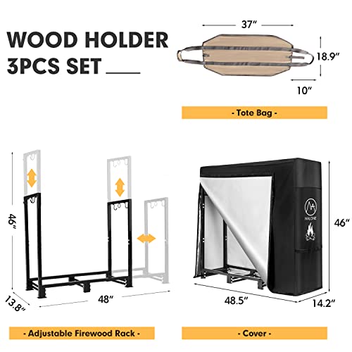 NALONE 4FT Outdoor Firewood Rack with Cover&Carry Bag Heavy Duty Square Strong Stand Rack with Waterproof Cover for Fireplace Fire Pits Wood Pile NALONE