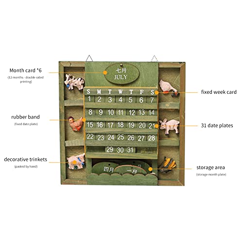Retro Wood Calendar Removable Blocks Perpetual Wall Calendar DIY Calendar Unique Retro Wall Mounted Calendar DIY Annual Plan Calendar Reusable ikasus