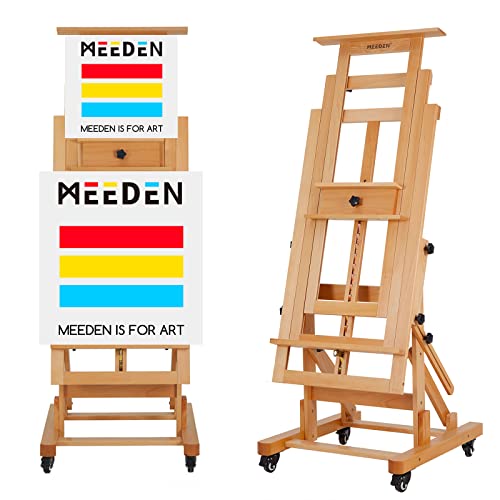  MEEDEN Art Painting Easel, Beech Wood Studio Easel 53 to 91H,  Holds Canvas to 78, Large Professional H-Frame Easel Stand with Storage  Tray, Adjustable Floor Easel for Artists & Adults, Deep