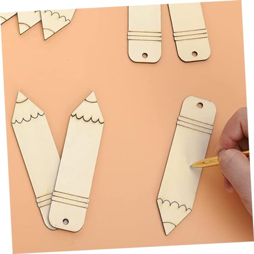 Tofficu 10pcs Wooden Blank Pencil Shaped Bookmark Tag Bookmarks Unpainted Wood Bookmark Hollow Bookmark for DIY Unpainted Unfinished DIY Bookmark DIY Tofficu