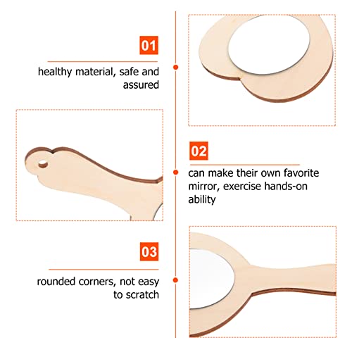 Sewroro 10pcs Small Wooden Mirror Childrens Arts Mirror Princess Mirror Unfinished Cosmetic Mirror Hand Held Vanity Mirror DIY Makeup Mirror Kids Kid Sewroro