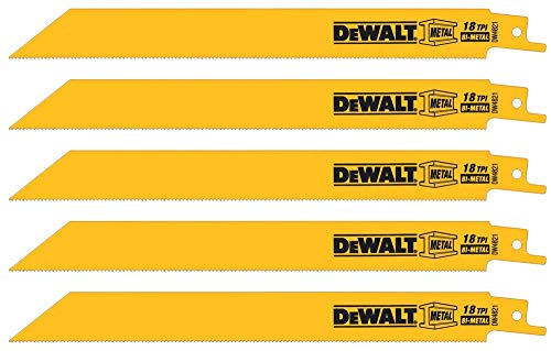 DEWALT Reciprocating Saw Blades, Straight Back, Bi-Metal, 8-Inch, 18 TPI, 5-Pack (DW4821) DEWALT