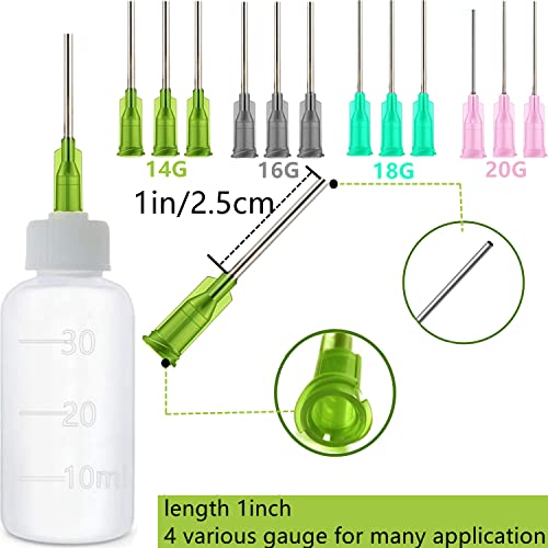 Expesumas 6 Pcs Glue Applicator Bottles, 30ml Plastic Squeezable Dropper Bottles with Blunt Needle Tip 14ga 16ga 18ga 20ga for Glue Applications, Expesumas
