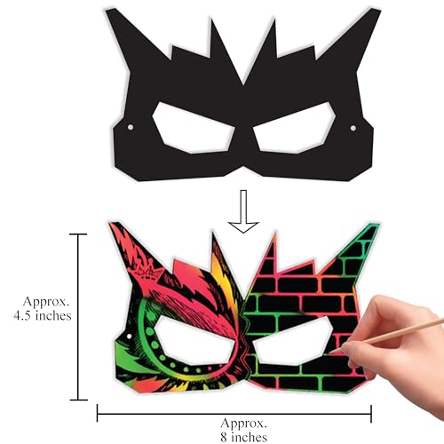 VHALE 24 Sets Rainbow Scratch Paper Art Superhero Masks, Dress Up Halloween Costumes, Creative Classroom Arts and Crafts, Fun Drawings, Travel Toys, VHALE