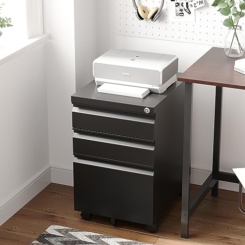 Letaya 3 Drawer Mobile File Cabinet with Lock,Under Desk Metal Filing Cabinets for Home Office Organizer Letters/Legal/A4(Fully Assembled Except Letaya