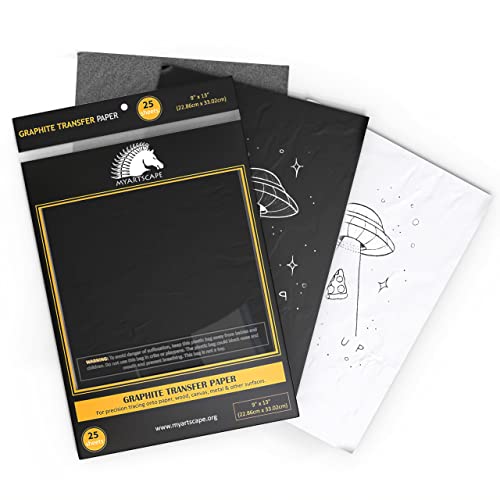 MyArtscape Graphite Transfer Paper - 9" x 13" - 25 Sheets - Waxed Carbon Paper for Tracing (Black) MyArtscape