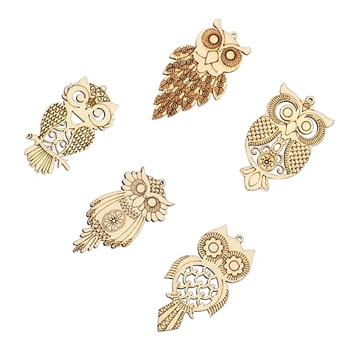 VILLCASE 75 Pcs owl Wood Chips Flowers for Crafts Micro Garden Animal Statue Wood Slices Unfinished Wood Crafts bass Wood Owl Charm Pendant Wood VILLCASE