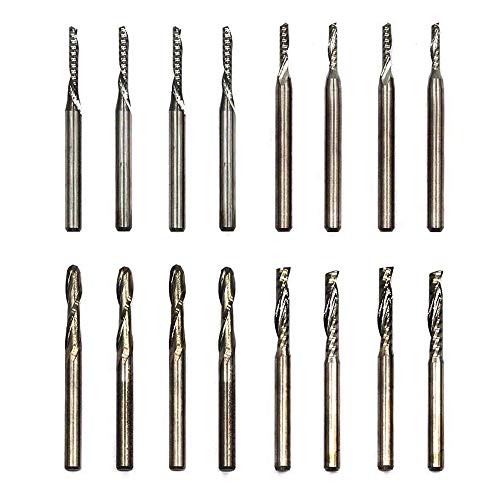 OSCARBIDE 16 Pieces/Set Carbide End Mills CNC Spiral Router Bits,Include 4 Pieces 1/8”Shank 2 Flutes Ball Nose,12 Pieces 1 Flutes Milling Cutters for OSCARBIDE