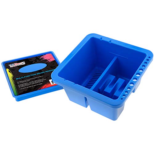 U.S. Art Supply 12 Hole Multi-Function Plastic Brush Washer, Cleaner and Holder with Palette Lid - Clean, Dry, Rest, Store, Hold Artist Paint Brushes U.S. Art Supply