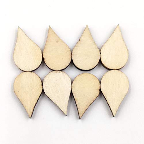 Artibetter 200PCS Drop Wooden Slices Unfinished Wood Pieces DIY Wood Embellishments Ornaments-15x10mm ARTIBETTER