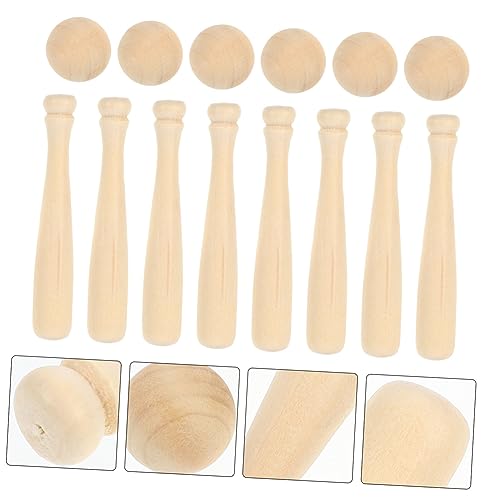 Abaodam 60 Pcs Mini Baseball Unfinished Wooden Toy Unfinished Wooden Baseball Bats Unfinished Wood Baseball Abaodam