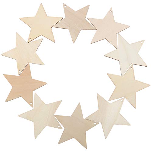 Tatuo 100 Pieces Christmas Wooden Star Ornaments Star Wooden Ornaments Cutouts for Crafts Hanging Ornaments with Ropes for Embellishments, Wedding, Tatuo