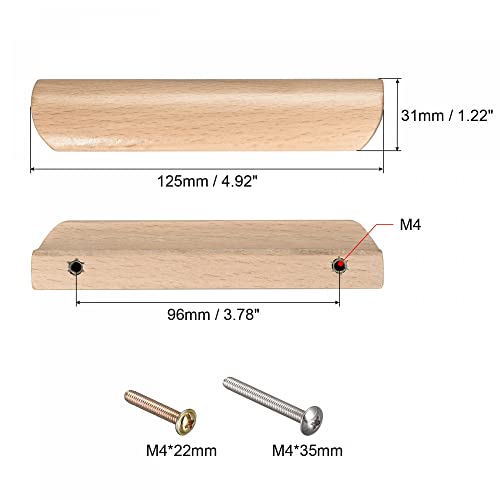 uxcell Wood Pull Handles, 4pcs 96mm/3.78" Hole Distance Wooden Drawer Unfinished Knobs Pulls for Kitchen Furniture Drawer Wardrobe Cupboard uxcell