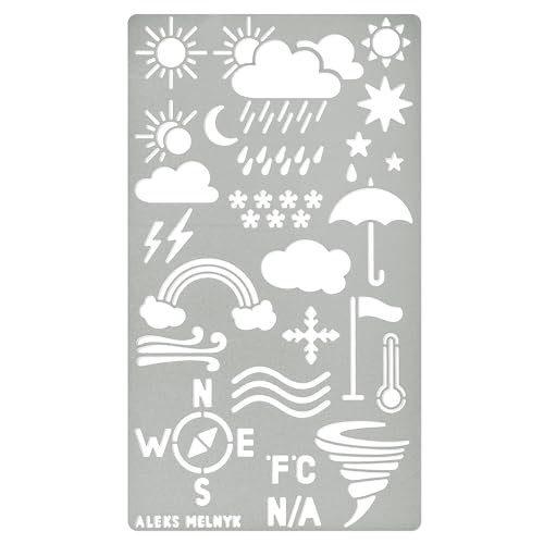 Aleks Melnyk #14 Metal Journal Stencil, Weather Forecast, Rain Drop, Umbrella, Stainless Steel Stencil 1 PCS, Template Craft Wood Burning, Patterns, - WoodArtSupply