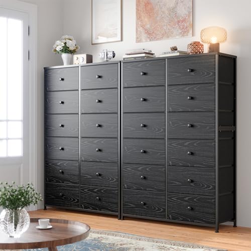 EnHomee Tall Dressers for Bedroom, 12 Drawer with Wooden Top and Metal Frame, Fabric Dresser & Chest of Drawers for Closet Living Room, Black Wood EnHomee