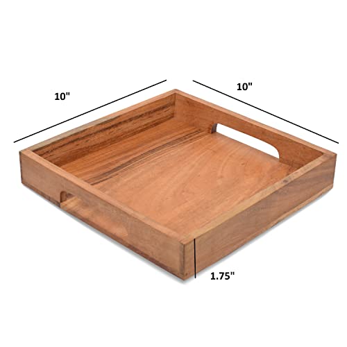 Samhita Acacia Wood Serving Tray with Handles,Wooden Serving Tray, Snack Tray, Breakfast Tray, Great for, Breakfast, Coffee |Size- 10" x 10" x 1.75" Samhita