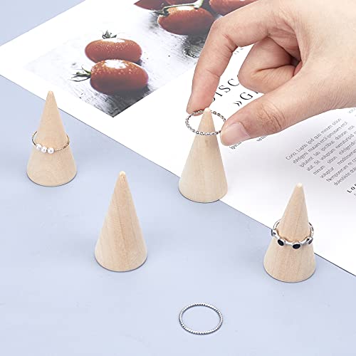 FINGERINSPIRE 30 Pcs Wood Cone Ring Holder Finger Jewelry Display Stand(Burlywood 1x2 Inch) Ring Display Stands Organizer DIY Craft for Retail FINGERINSPIRE