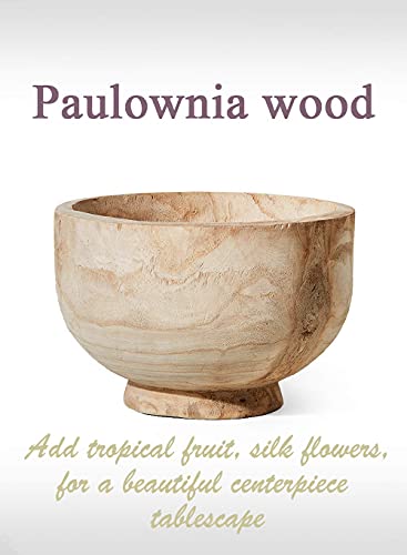 Serene Spaces Living 11" Paulownia Wood Round Bowl, Handmade Wooden Decorative Bowl Fruit Basket for Décor, Parties, Wedding Centerpiece, Floral Serene Spaces Living