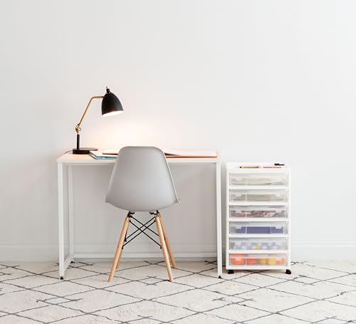 IRIS USA 6-Tier Scrapbook Storage Cart with Organizer Top for Papers, Vinyl, Office, Art and Crafting Supplies, White with 6 Clear Scrapbook Cases IRIS