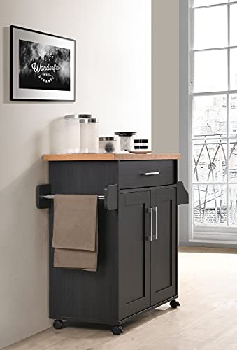 Hodedah Kitchen Island with Spice Rack, Towel Rack & Drawer, Black with Beech Top Hodedah