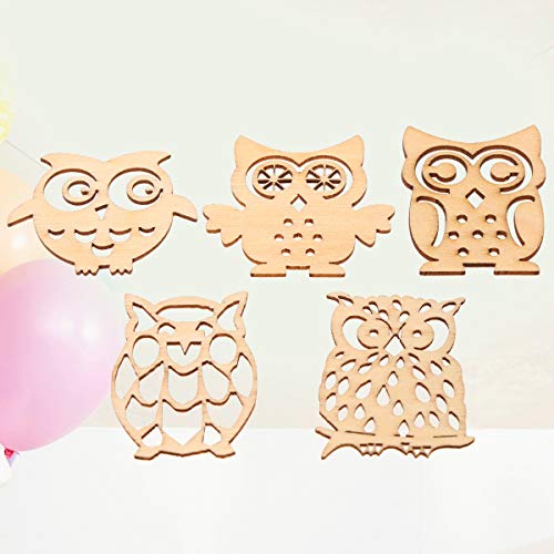 Amosfun 10pcs Wooden Owl-Shaped Slices Unfinished Wooden Crafts with Various Cutout(Random Style) Amosfun