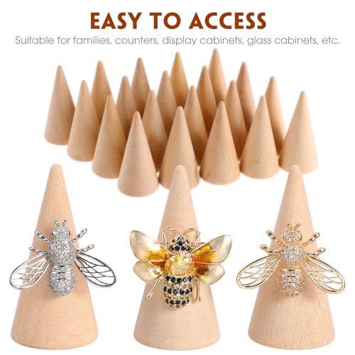 IMIKEYA 20Pcs Natural Wood Cone Unfinished Christmas Tree Ring Holders Unpainted Cone Wood Jewelry Display DIY Craft Wooden Cone for DIY Projects IMIKEYA