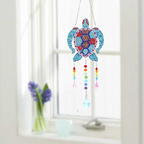 5D Diamond Painting Animal Wind Chimes, Sea Turtle Diamond Paint by Number Kits Hanging Pendant with Chain for Home Wall Window Decor, Adults Kids Bairdish