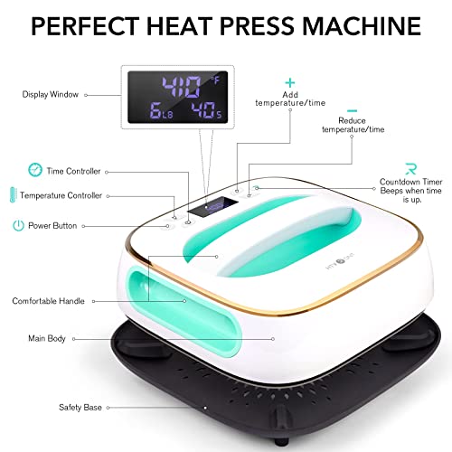 HTVRONT Heat Press Machine for T-Shirts, Portable Heat Press 10"X10", Iron Press for Sublimation and HTV Vinyl Shirt Press Machine for Hat, Bags, HTVRONT
