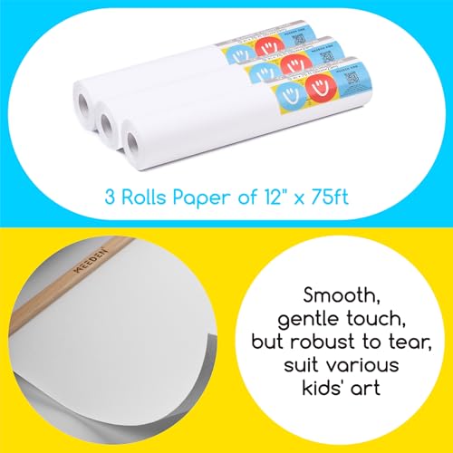 MEEDEN Kids Tabletop Paper Roll Dispenser, Solid Beech Wood with 3 Paper Rolls (12" x 75ft), Portable Art Painting Easel for Kids to Entertain, MEEDEN