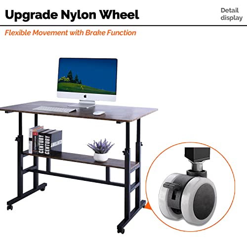 AIZ Adjustable Computer Double-Layer, Rolling Wheels Home Office Workstation, Portable Laptop Table Sitting, Adults or Children,Black Mobile Standing AIZ