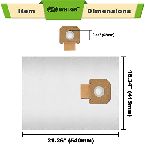 WHI-GN Replacement for BOSCH Bags, VB090F Fleece Filter Bags, compatible with BOSCH 9 Gallon Dust Extractors VAC090 (6 Pack) WHI-GN
