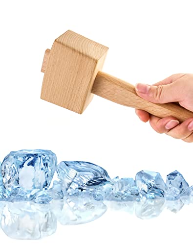 QWORK Wooden Mallet, 9.5" Manual Ice Hammer Mallet Beech Solid Carpenter Wood Hammer Woodworking Hand Tool QWORK