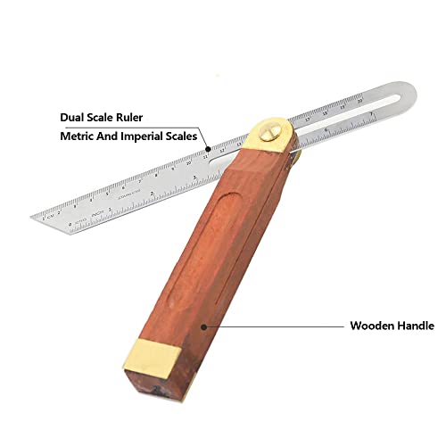 360 Degree T-Bevel Gauge Activity Angle Ruler Protractor Sliding Square Carpenter Measuring Tape Angle Measure Tool with Wood Handle (10.62 Inch) SEIWEI