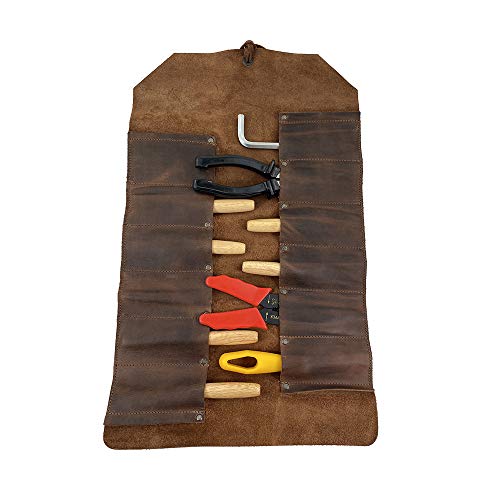 Hide & Drink, Big Tool Roll-Up Bag with 12 Slots, Workshop Storage, Woodworking Tools Organizer, Rustic Case, Full Grain Leather, Handmade, Bourbon Hide & Drink