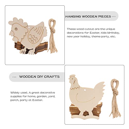 20 Sets Wooden Chicken Cutouts Slices Wooden Hanging Chicken Easter Ornaments Unfinished Hanging Hens Chips with Rope for DIY Painting Craft Easter BESTOYARD